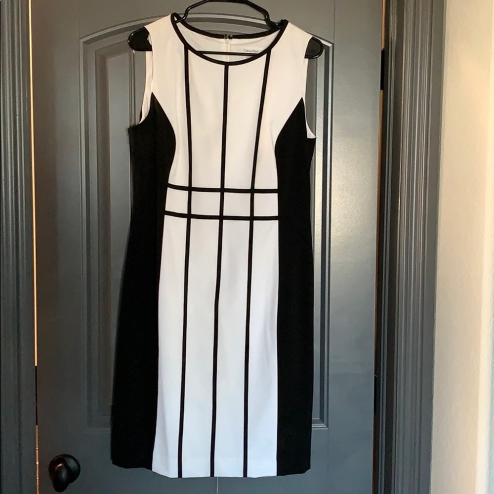 Calvin Klein black and white paneled dress